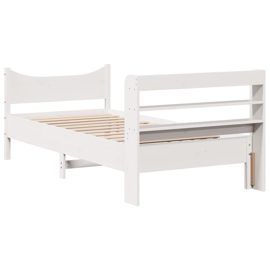 Bed Frame with Headboard White 75x190 cm Small Single Solid Wood Pine
